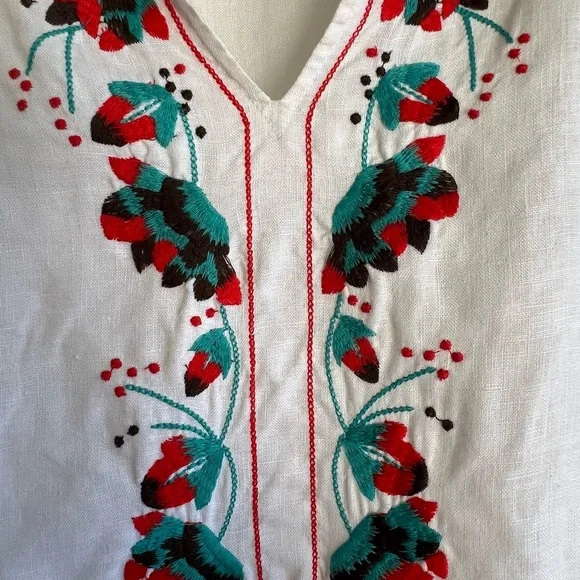 Tommy Bahama Linen Embroidered Tunic Top XS Boho Floral White - Picture 5 of 15